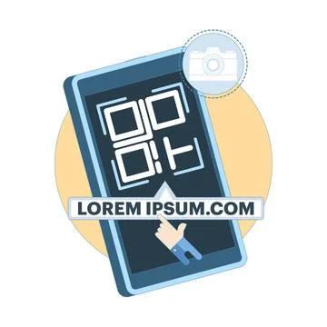 Concept for quick access, smartphone scanning QR code with camera. Illustrazione stock