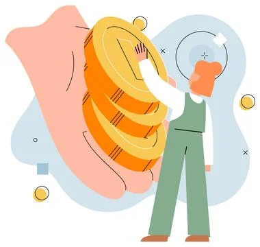 Concept of quick and easy credit. Female borrower received money loan for イラスト素材