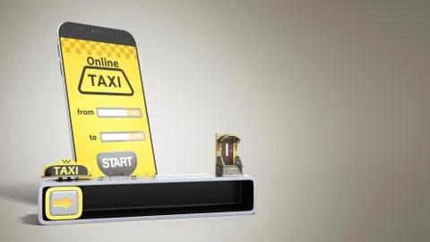 Concept of a quick taxi order from a mobile phone 3d render on grey Stock Illustration