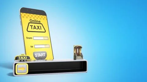 Concept of a quick taxi order from a mobile phone 3d render on blue Stock Illustration