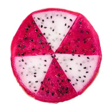 Concept radioactive of slice red and white dragon fruit, Pitaya or Cactus i.. 스톡 사진