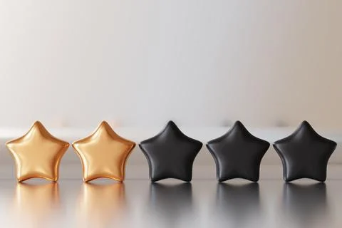 A concept of rating is shown with two gold stars arranged in a line on a smoo Stock Illustration