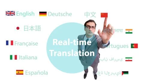 Concept of real time translation from foreign language Stock Photos