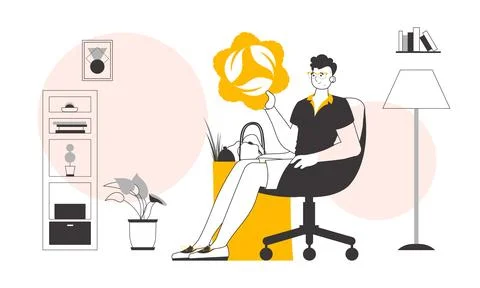 The concept of reasonable consumption. Boy, package with products and eco l.. Stock Illustration