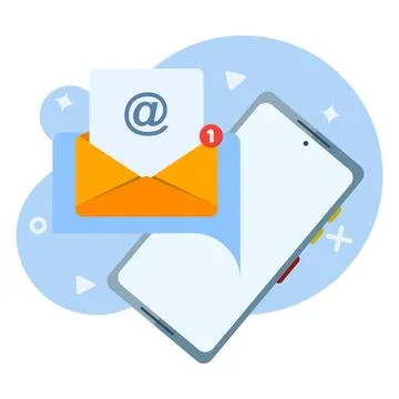 Concept of receiving message notifications on mobile phone. mobile app, Stock Illustration