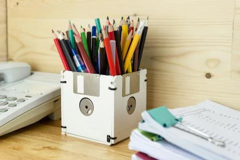 Concept recycle floppy disk, Creative objects used for obsolete furniture 库存照片