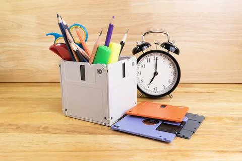 Concept recycle floppy disk, Creative objects used Stock Photos