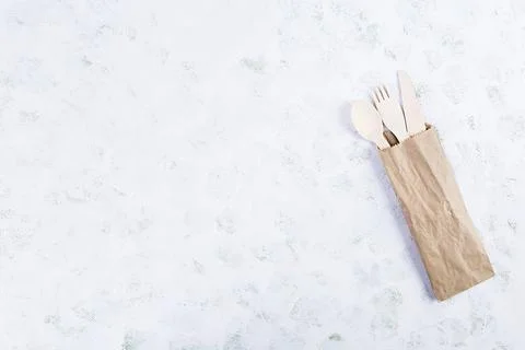 Concept recycle. Table serving with eco-friendly cutlery Stock Photos