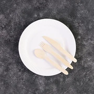 Concept recycle. Table serving with eco-friendly cutlery Stock Photos