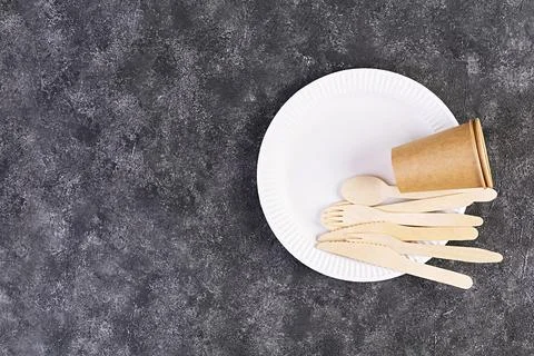 Concept recycle. Table serving with eco-friendly cutlery Stock Photos
