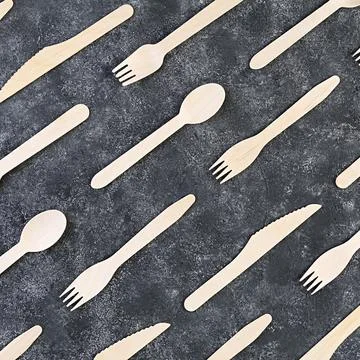 Concept recycle. Table serving with eco-friendly cutlery Stock Photos