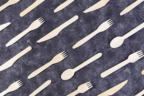 Concept recycle. Table serving with eco-friendly cutlery Stock Photos