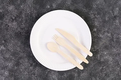 Concept recycle. Table serving with eco-friendly cutlery Stock Photos