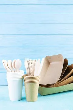 Concept recycle. Table serving with eco-friendly cutlery Stock Photos