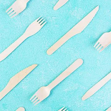 Concept recycle. Table serving with eco-friendly cutlery Stock Photos