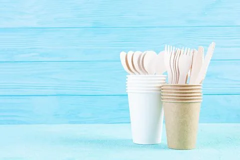 Concept recycle. Table serving with eco-friendly cutlery Stock Photos