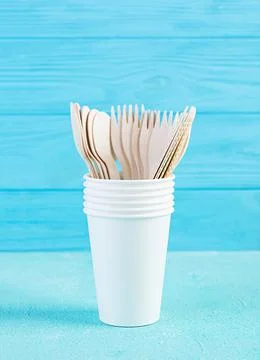 Concept recycle. Table serving with eco-friendly cutlery Stock Photos