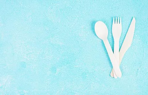 Concept recycle. Table serving with eco-friendly cutlery Stock Photos