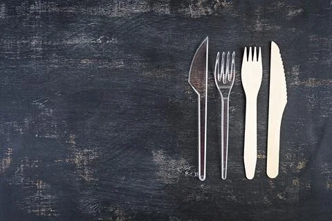 Concept recycle. Table serving with eco-friendly cutlery Stock Photos