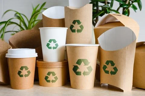 Concept of recycling and reprocessing of waste. Eco-friendly biodegradable .. Stock Photos