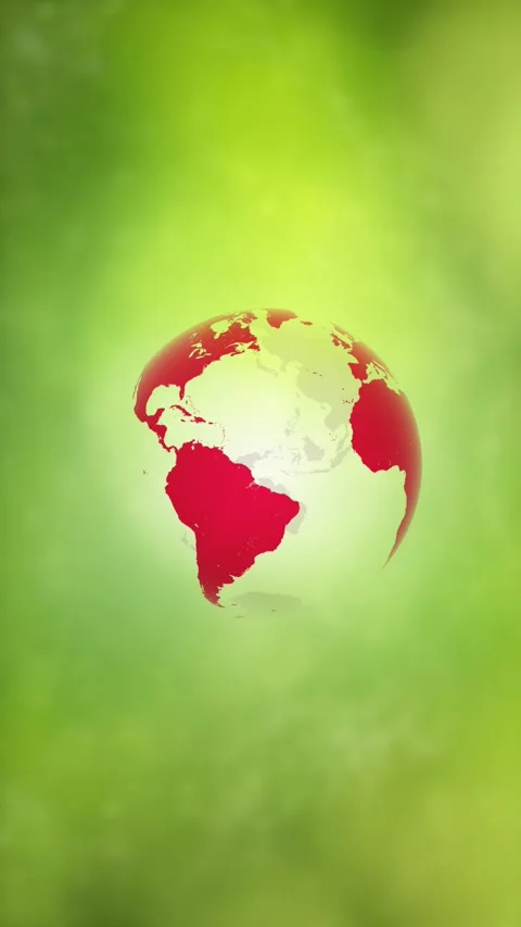 Concept red earth planet on green nature bokeh vertical background Stock Footage 344793169