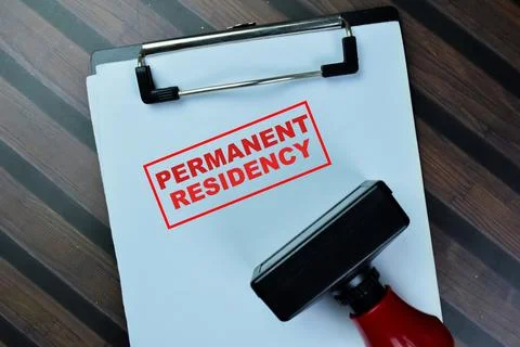 Concept of Red Handle Rubber Stamper and Permanent Residency Photos