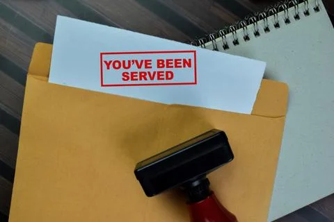 Concept of Red Handle Rubber Stamper and You've been Served Photos