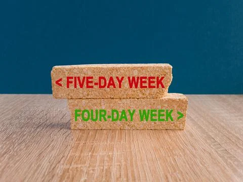 Concept red word Five-day week or Four-day week on brick blocks. Stock Photos