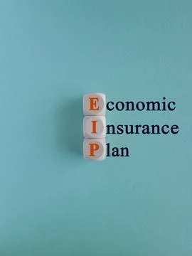 Concept red words EIP economic insurance plan on beautiful wooden cubes. Stock Photos
