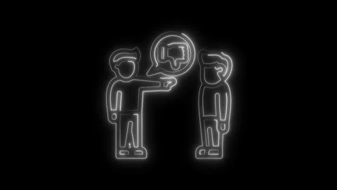 Concept of rejection with glowing neon figures giving thumbs down to anothe.. Stock Footage 312309993