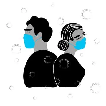 The concept of relationships between couples in love during the covid-19 lockdow 库存插图