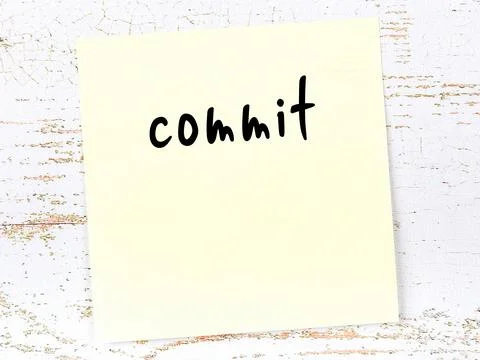 Concept of reminder about commit. Yellow sticky sheet of paper on wooden wall Stock Illustration