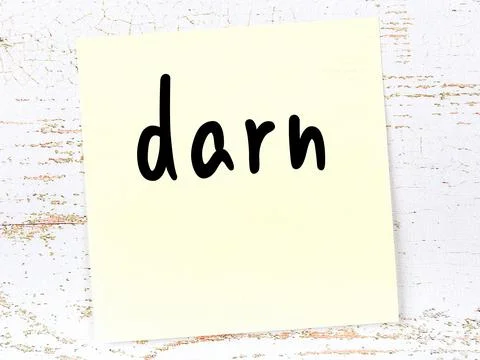 Concept of reminder about darn. Yellow sticky sheet of paper on wooden wall w Stock Illustration