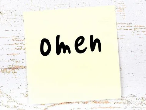 Concept of reminder about omen. Yellow sticky sheet of paper on wooden wall w Stock Illustration