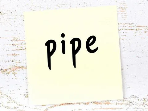 Concept of reminder about pipe. Yellow sticky sheet of paper on wooden wall w Stock Illustration