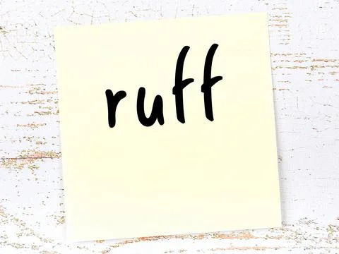 Concept of reminder about ruff. Yellow sticky sheet of paper on wooden wall w Stock Illustration