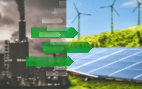 Concept of renewable energy development versus industrial pollution impacti.. 写真素材