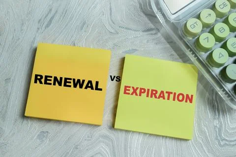 Concept of renewal vs expiration write on sticky notes Stock Photos