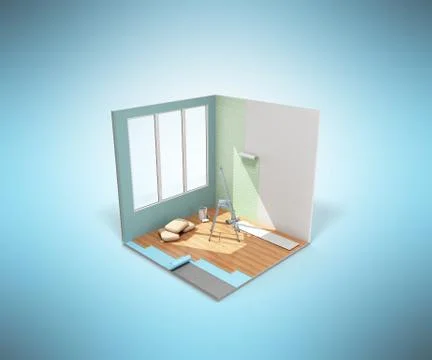 Concept of repair work isometric low poly home room renovation icon 3d render Stock Illustration