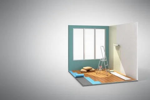 Concept of repair work isometric low poly home room renovation icon 3d render Illustrazione stock
