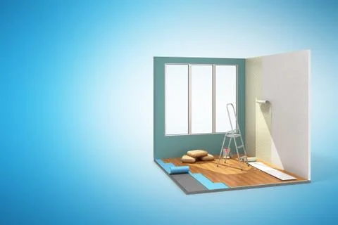 Concept of repair work isometric low poly home room renovation icon 3d render Stock Illustration