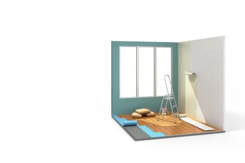Concept of repair work isometric low poly home room renovation icon 3d render Stock Illustration
