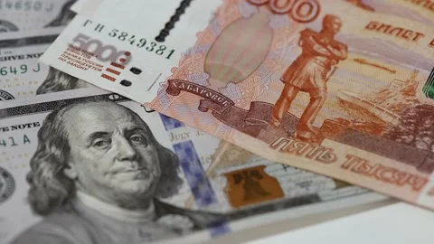 Concept of replacing the payment of the dollar with the ruble Video stock 176877302