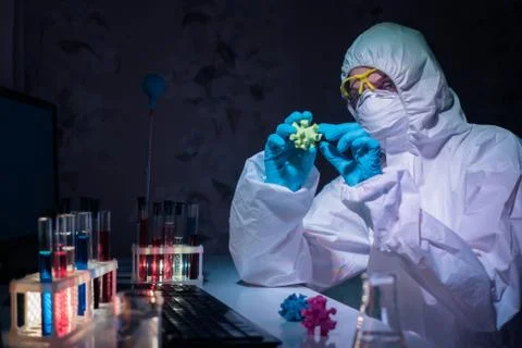 Concept of research and study of the virus. Home laboratory. Stock Photos