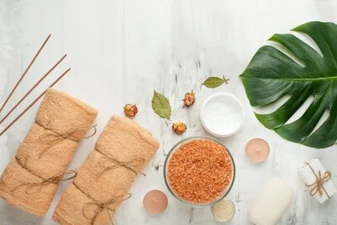 The concept of the resort, spa background, stylized photo, top view, with spa Stock Photos