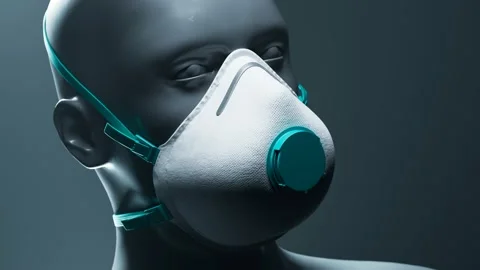 Concept of a respiratory protection mask. Render of the model wearing FFP3 mask. Video stock 133451458