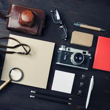 Concept with retro camera Stock Photos