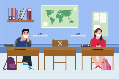 The concept of returning to school and social distancing. Stock Illustration