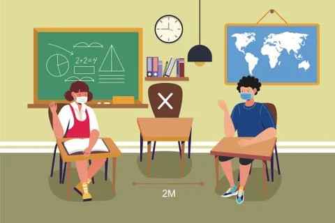 The concept of returning to school and social distancing. Stock Illustration