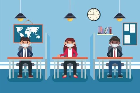 The concept of returning to school and social distancing. Stock Illustration